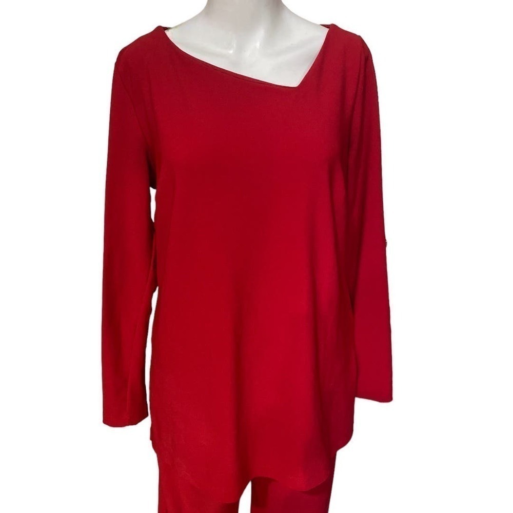 Boston Proper Red Asymetric Stretch Top & Matching Pants Size M